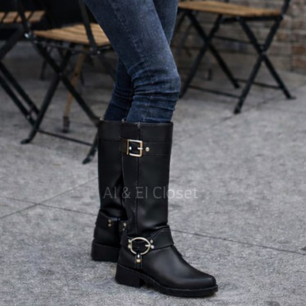 Michael Kors Crosby Moto Boots Black Leather Biker Boots Size 9 M New In Box